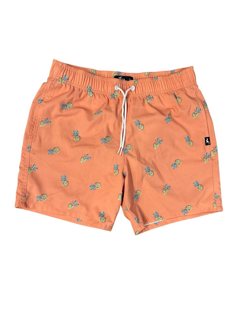 Hollister men’s small mesh lined swim trunks orange with yellow pineapples